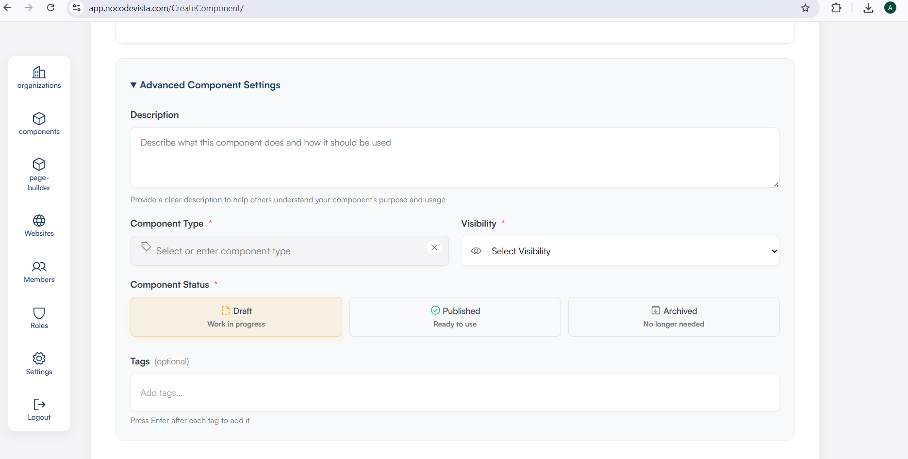 Advance Settings Component