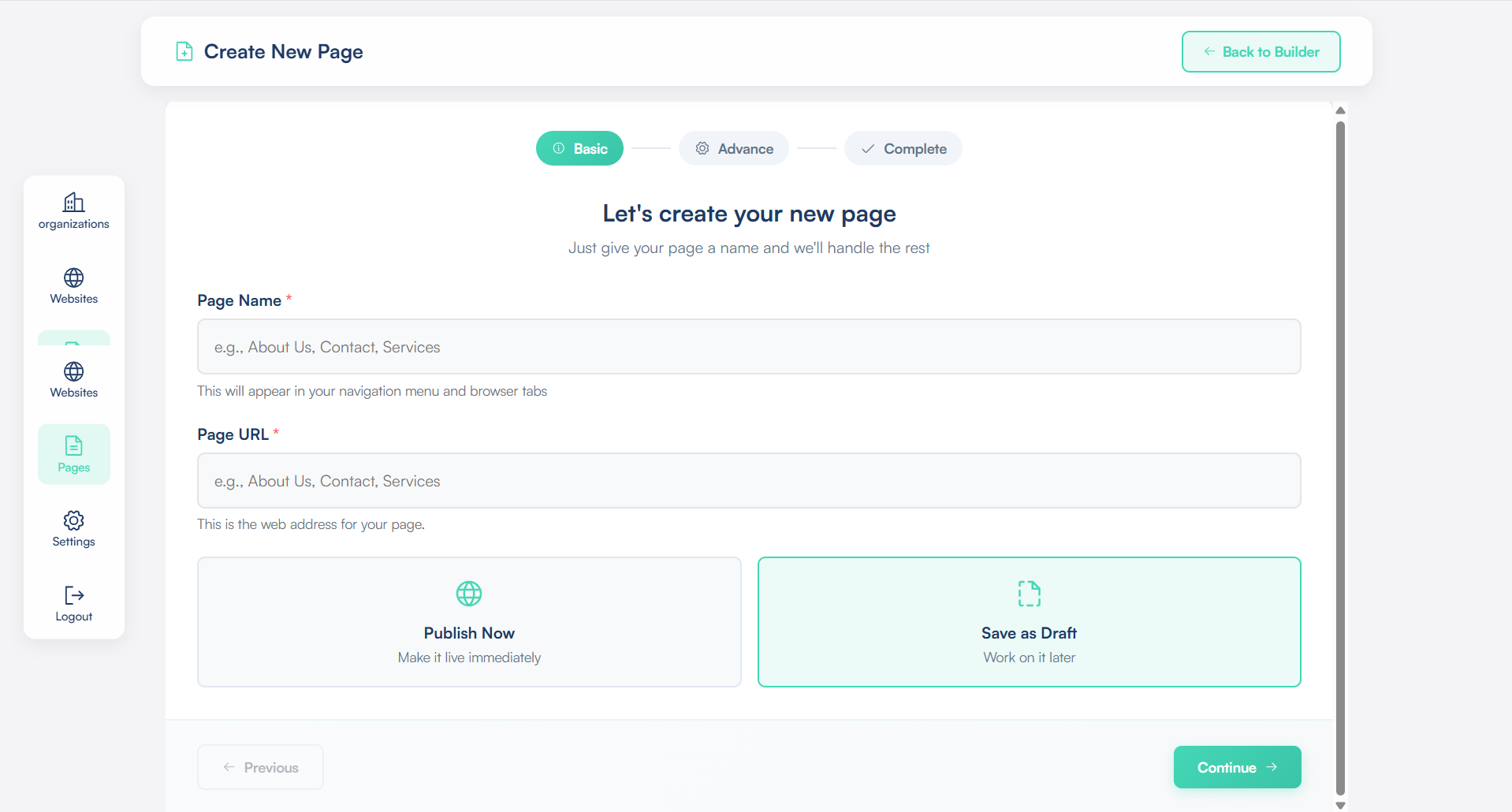 Create Page Screen