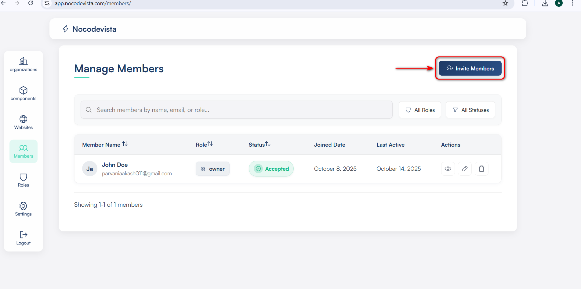 Manage Members Screen