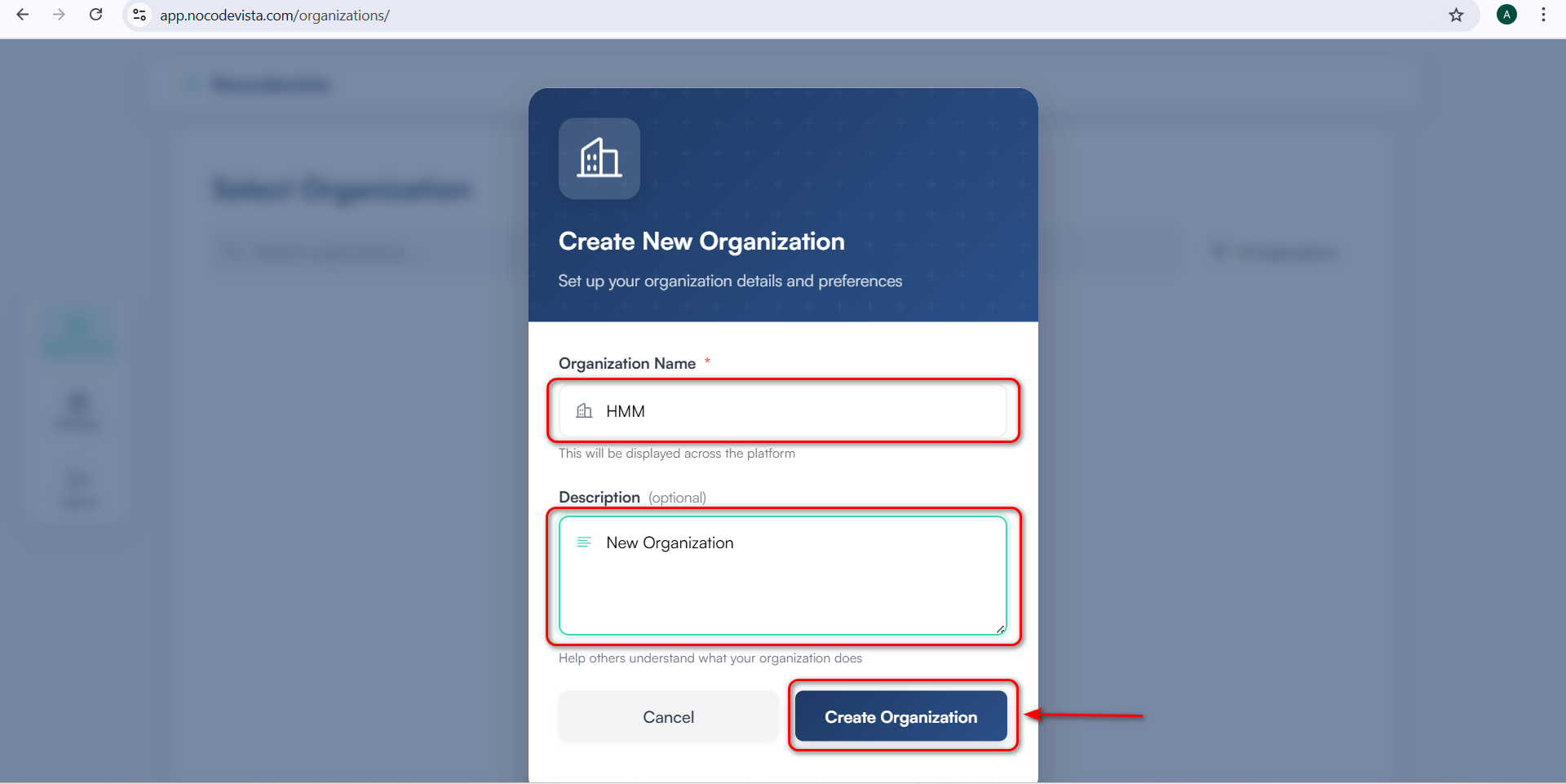 Create Organization Modal