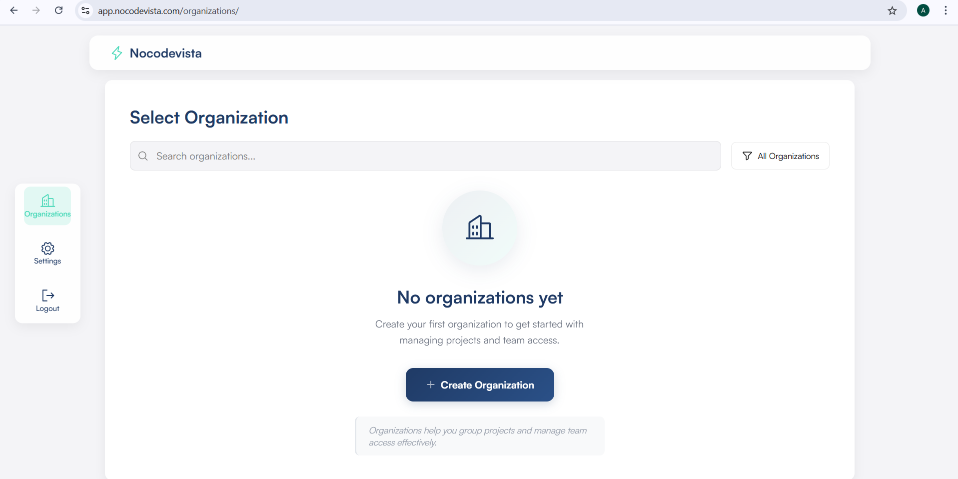 Organization Screen