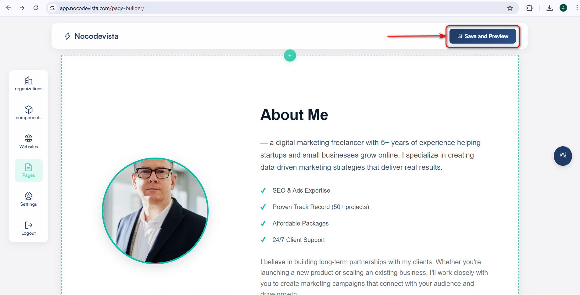Save and Preview Page