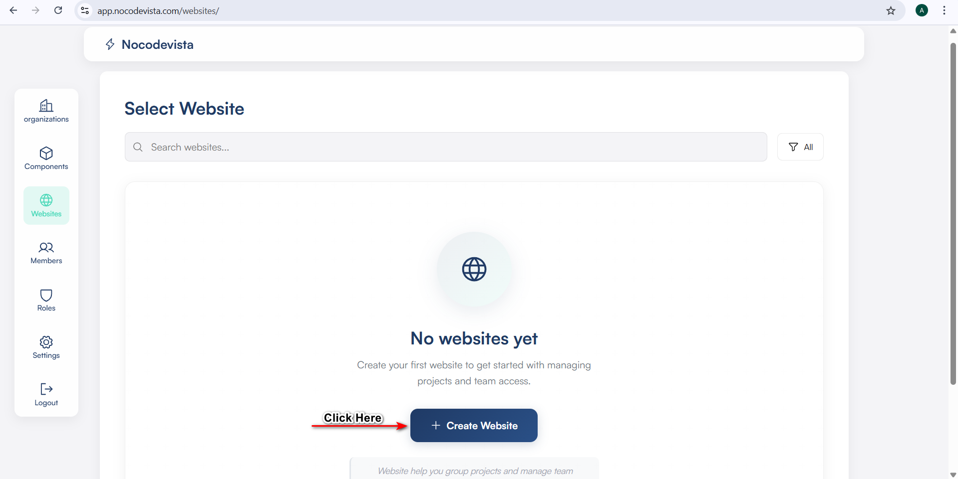 Click Create Website button to initiate website creation